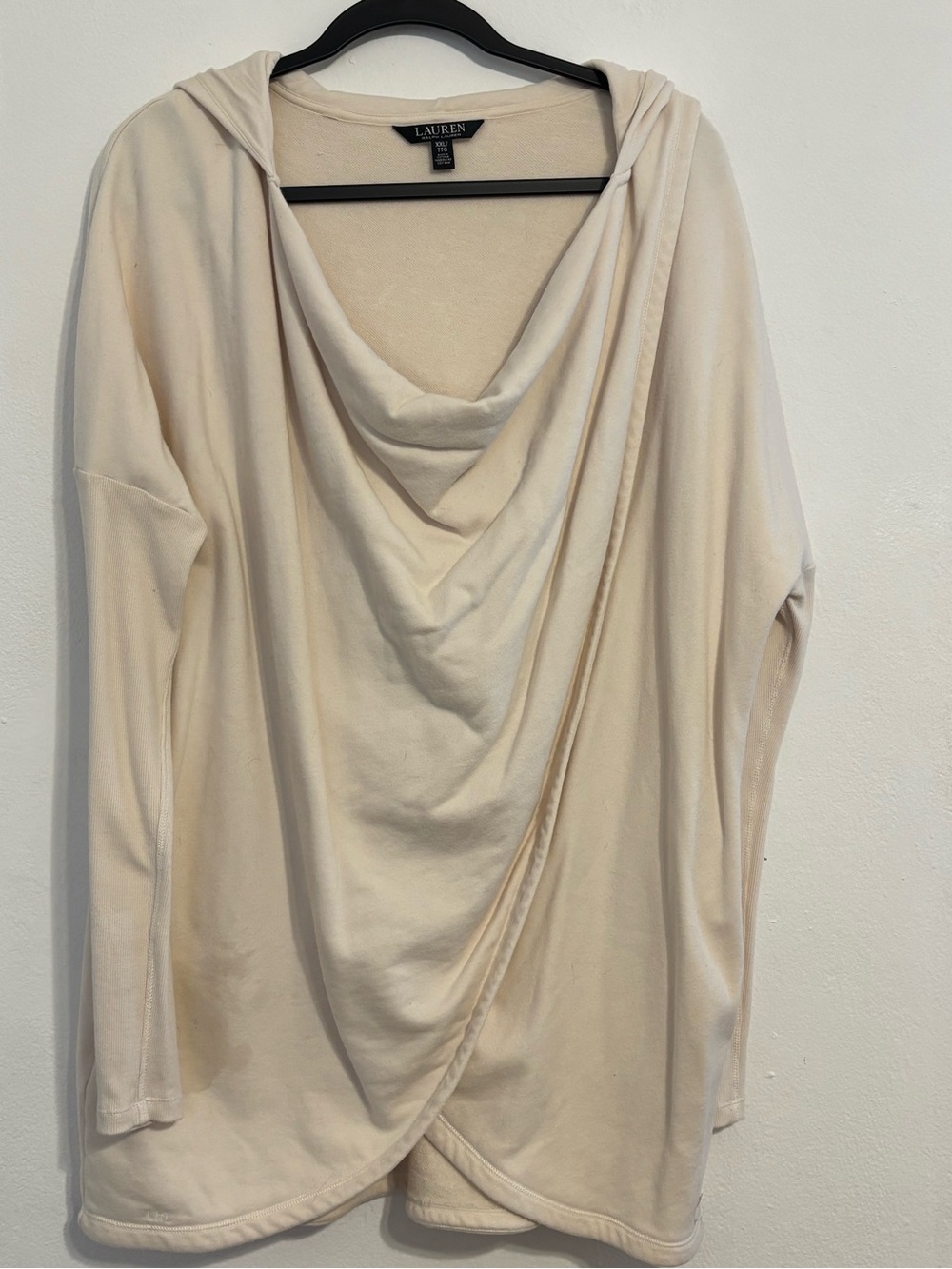 Lauren Ralph Lauren Cream Draped Cowl Hoodie Sweater